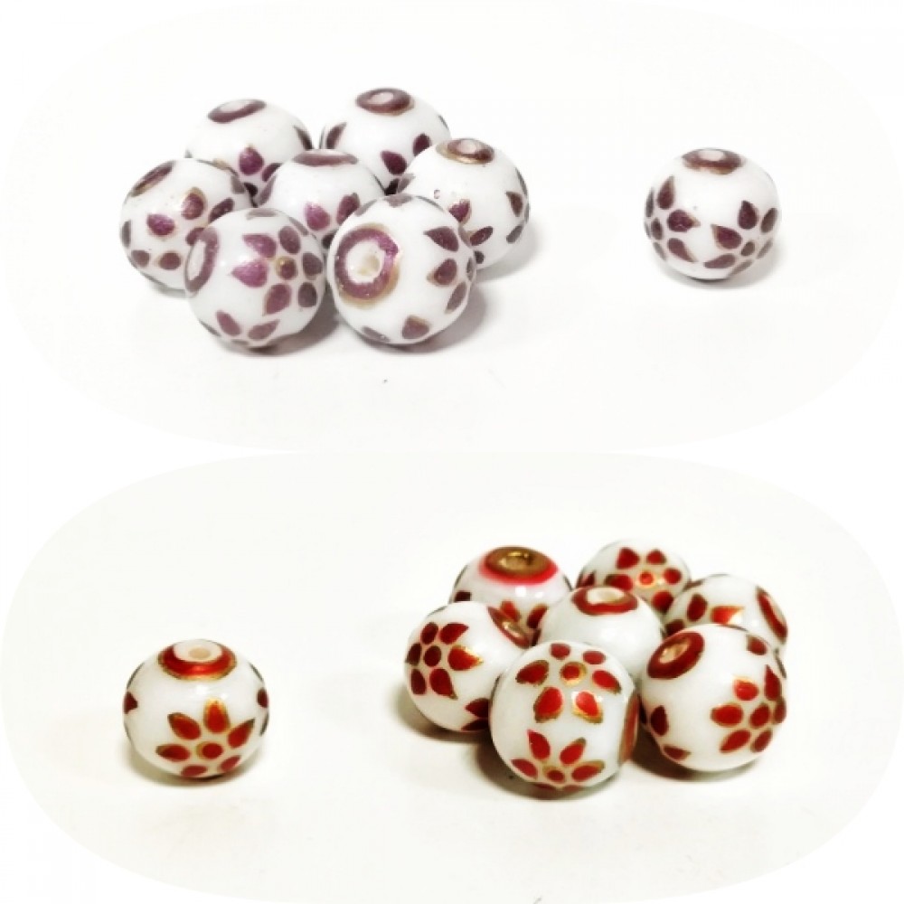 Margele ceramice rotunde 12mm, model floral